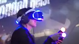 Teenager with gaming glasses on his head holds two light bulbs like sticks in his hands